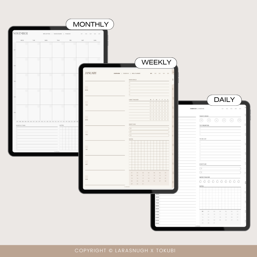 [DIGITAL FILES] GREY Undated Digital Planner by Larasnugh