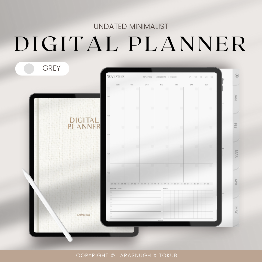 [DIGITAL FILES] GREY Undated Digital Planner by Larasnugh