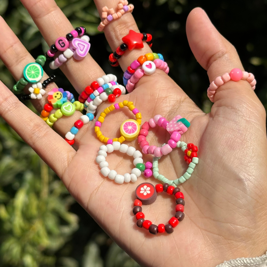 Whimsical Beaded Ring Y2K-Inspired Accessories - 25 pcs
