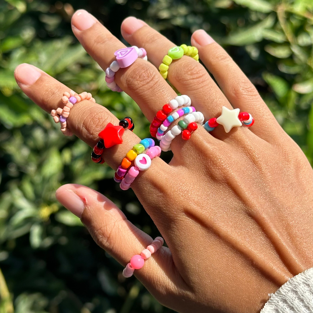 Whimsical Beaded Ring Y2K-Inspired Accessories - 25 pcs