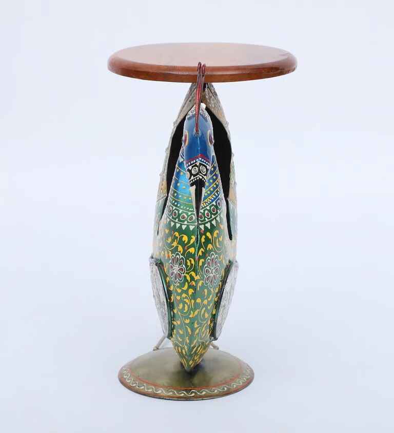 Peacock Stool Multicolour Iron Figurines