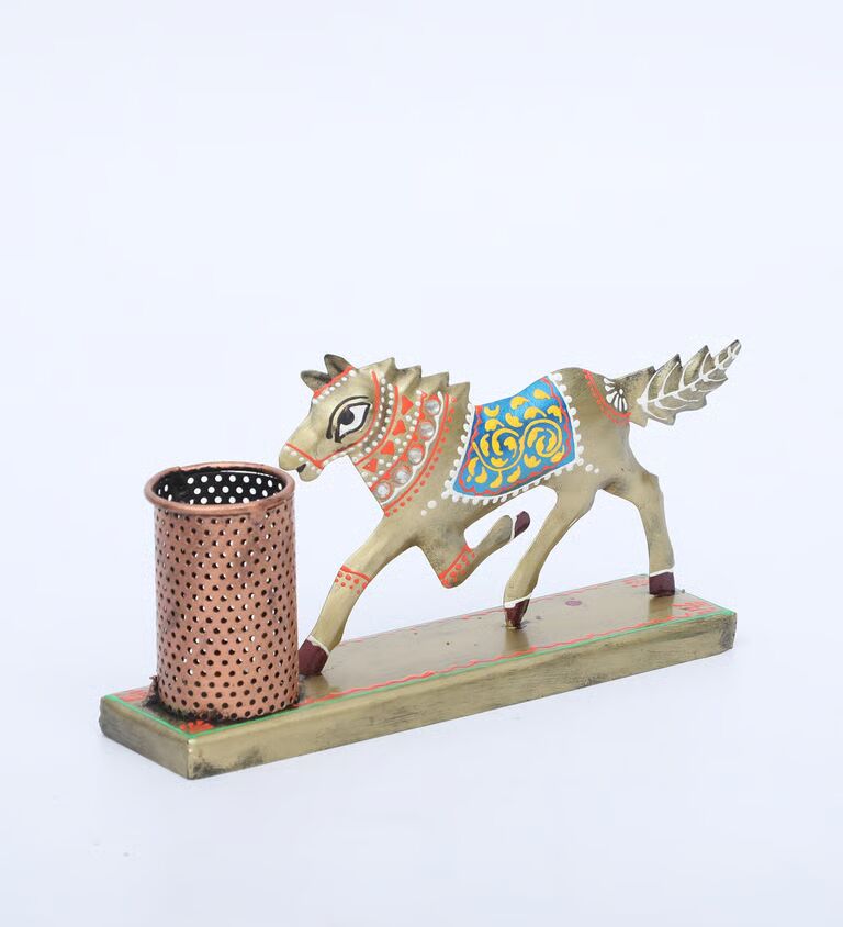 Horse Multicolour Metal Pen Stand