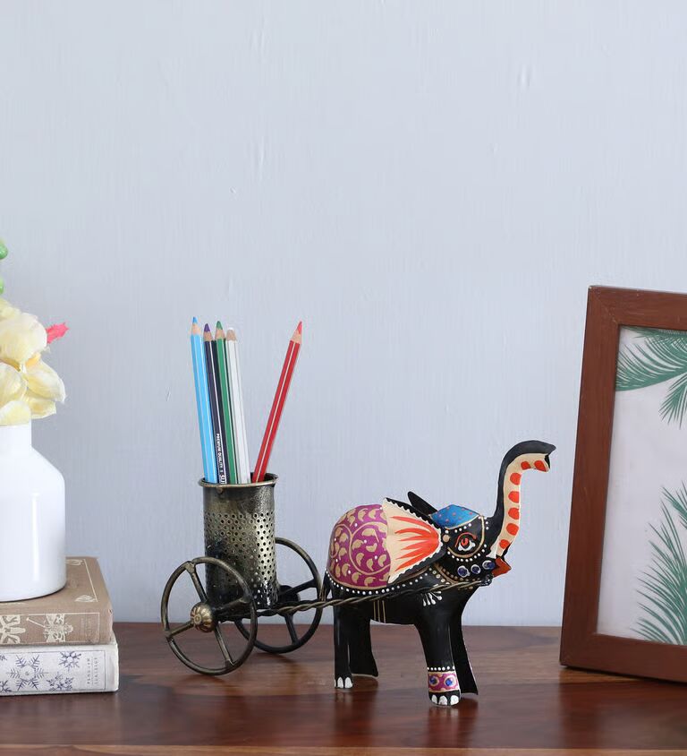 Elephant Multicolour Metal Pen Stand