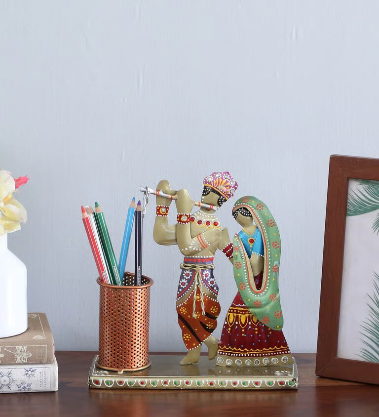 Krishna Multicolour Metal Pen Stand