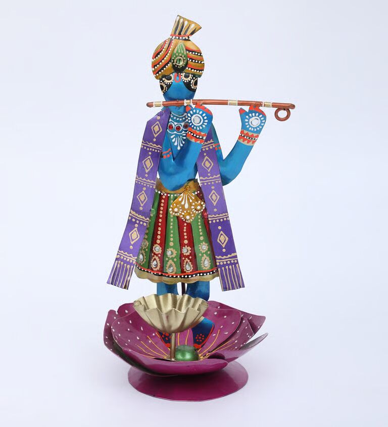 Decorative Krishna Multicolour Metal Table Tea Light Holder