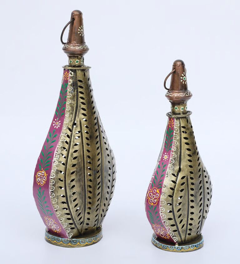 Decorative Laltin Set of 2 Multicolour Metal Hanging Tea Light Holder