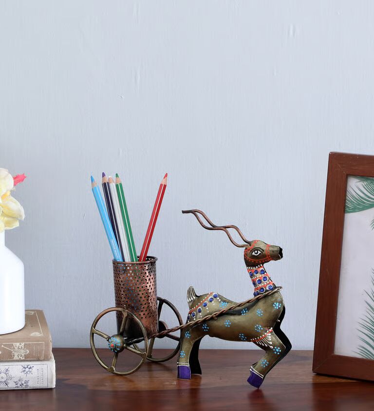 Deer Multicolour Metal Pen Stand
