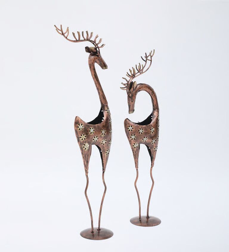 Decorative Deer S/2 Multicolour Metal Candle Stand