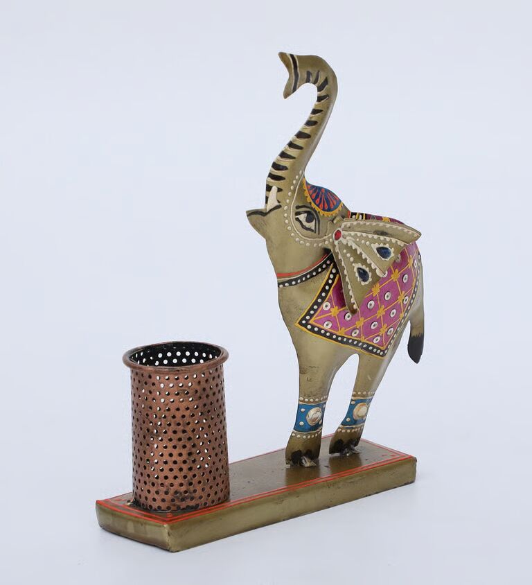 Elephant Multicolour Metal Pen Stand
