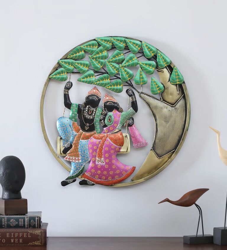 Radha Krishna Tree Multicolour Iron Wall Art