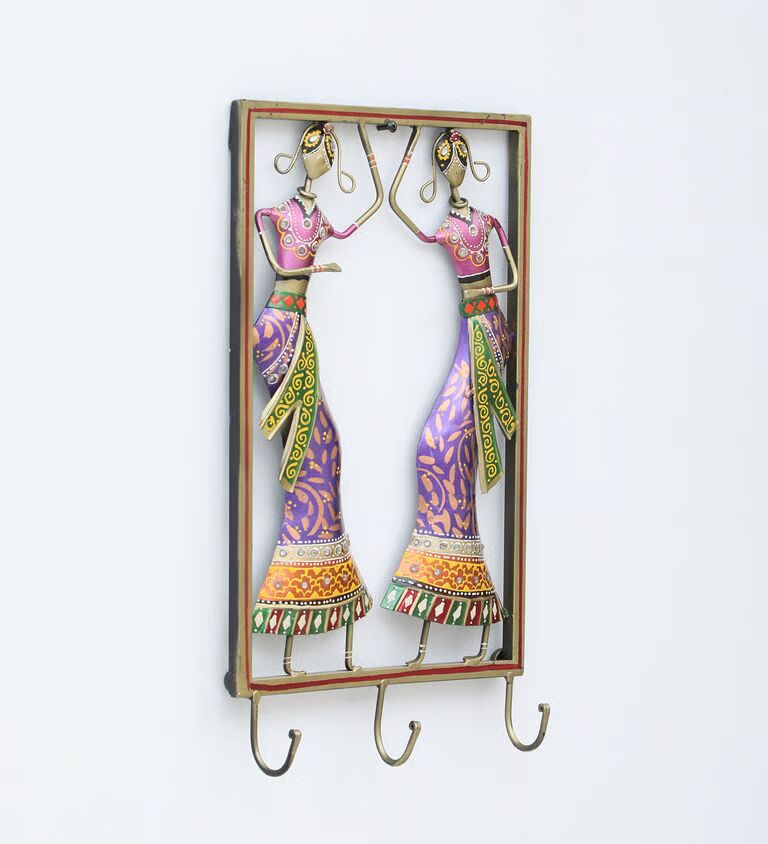 Decorative Dandiya Fram Multicolour Metal Wall Art
