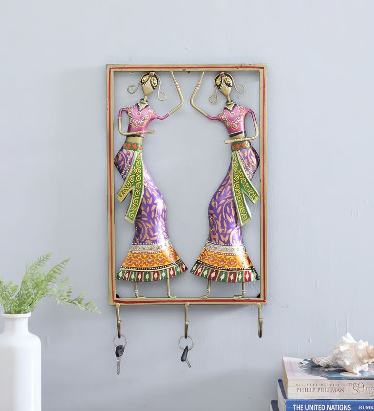 Decorative Dandiya Fram Multicolour Metal Wall Art