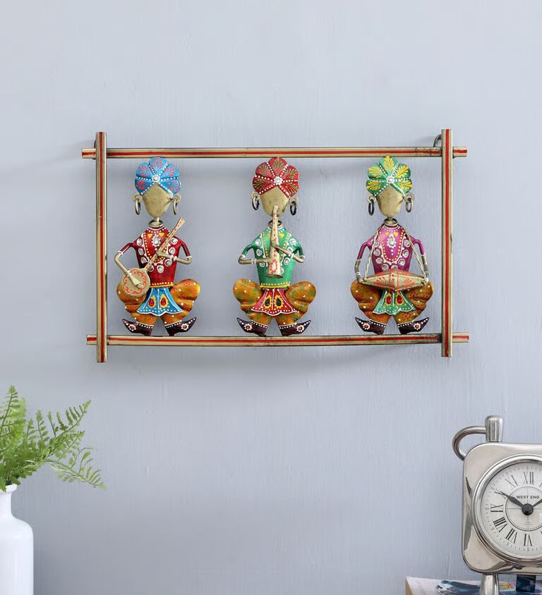 Decorative 3 Panjabi Fram Multicolour Iron Wall Art