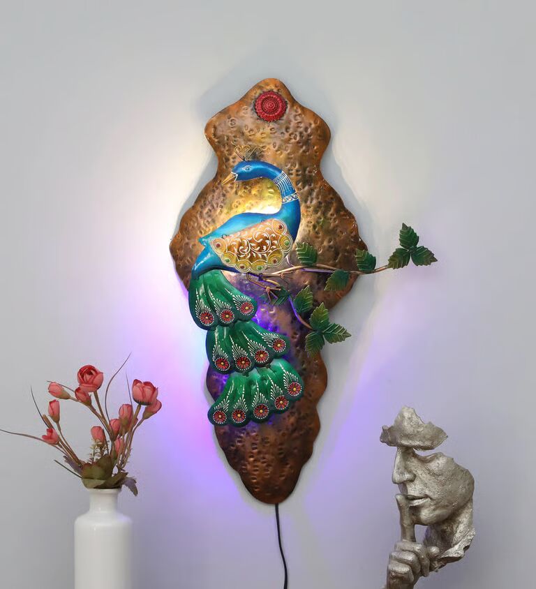 Decorative Peacock Multicolour Metal Wall Art