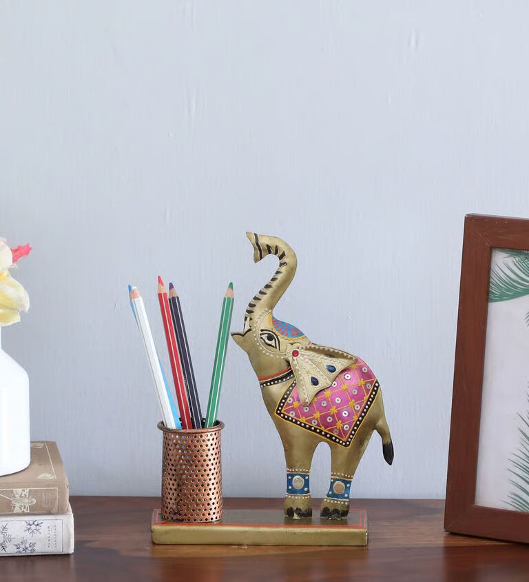 Elephant Multicolour Metal Pen Stand