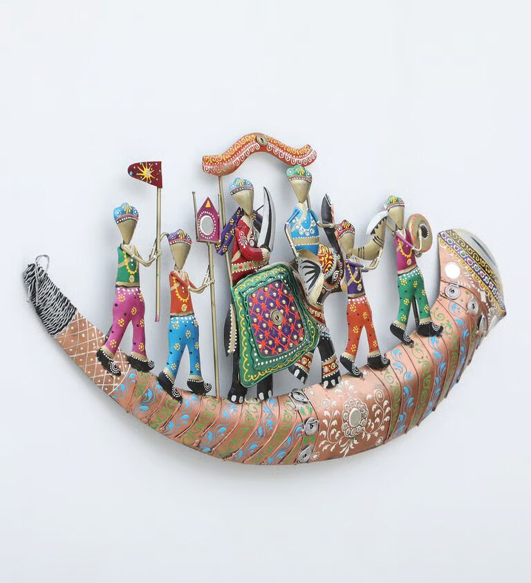 Decorative Elephant Shenai Multicolour Iron Wall Art