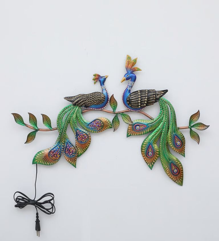 2 Peacock Multicolour Iron Wall Art