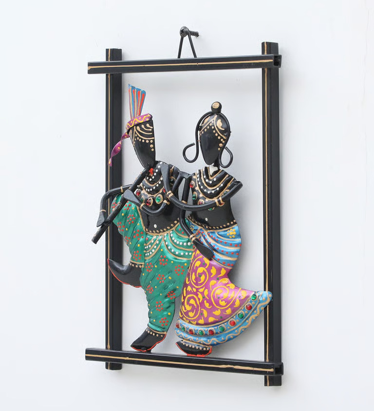 Decorative Rhady Krishna Fram Multicolour Metal Wall Art