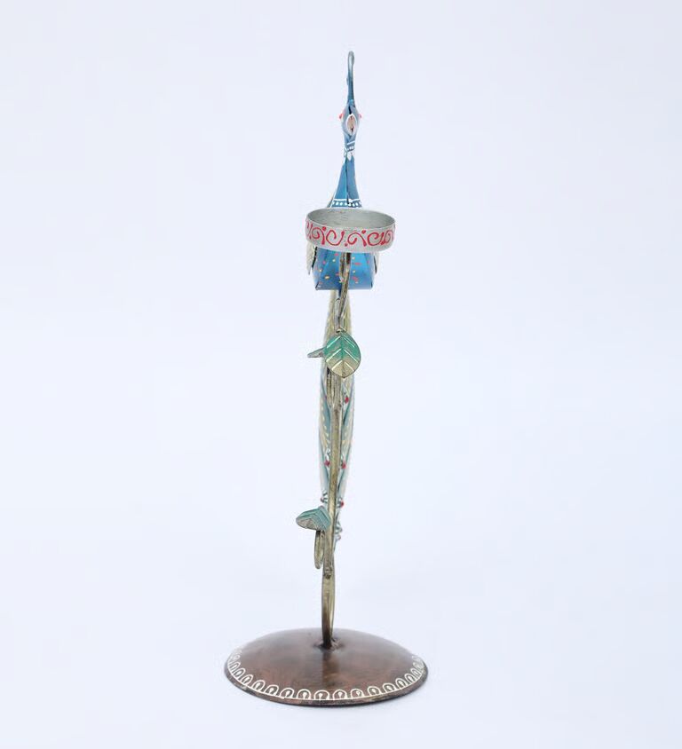 Decorative Peacock Multicolour Metal Table Tea Light Holder
