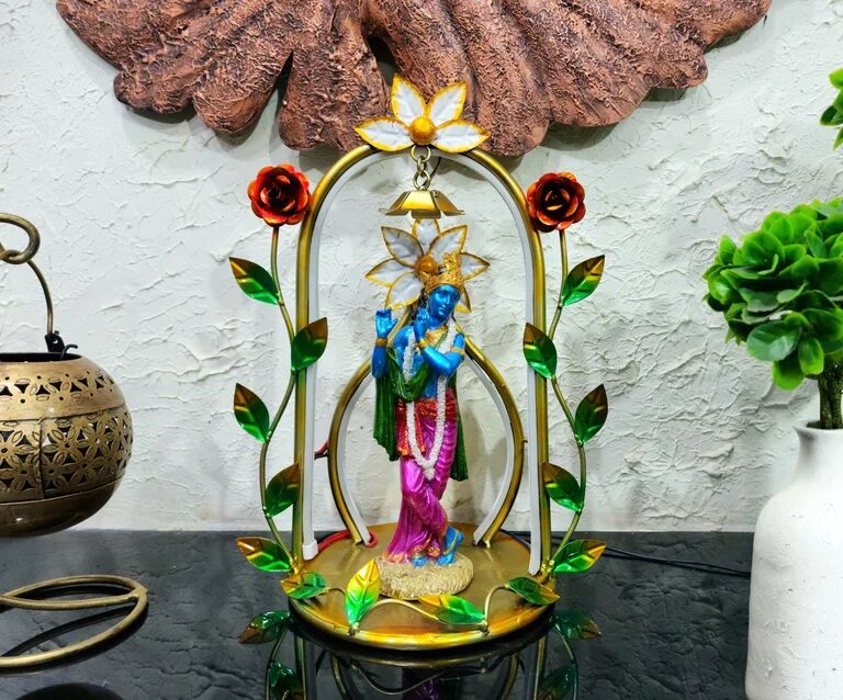 Decorative Krishna Multicolour Metal Table Stand led