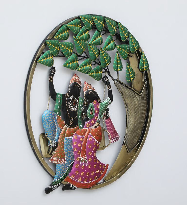 Radha Krishna Tree Multicolour Iron Wall Art