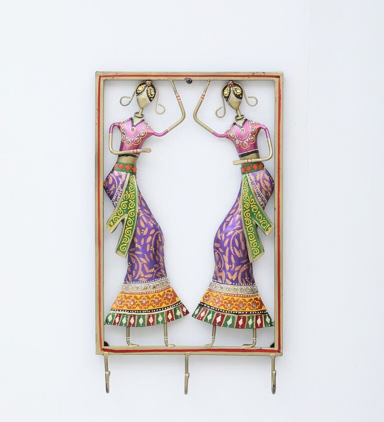 Decorative Dandiya Fram Multicolour Metal Wall Art