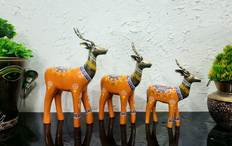 Decorative Multicolour Wooden deer s/3