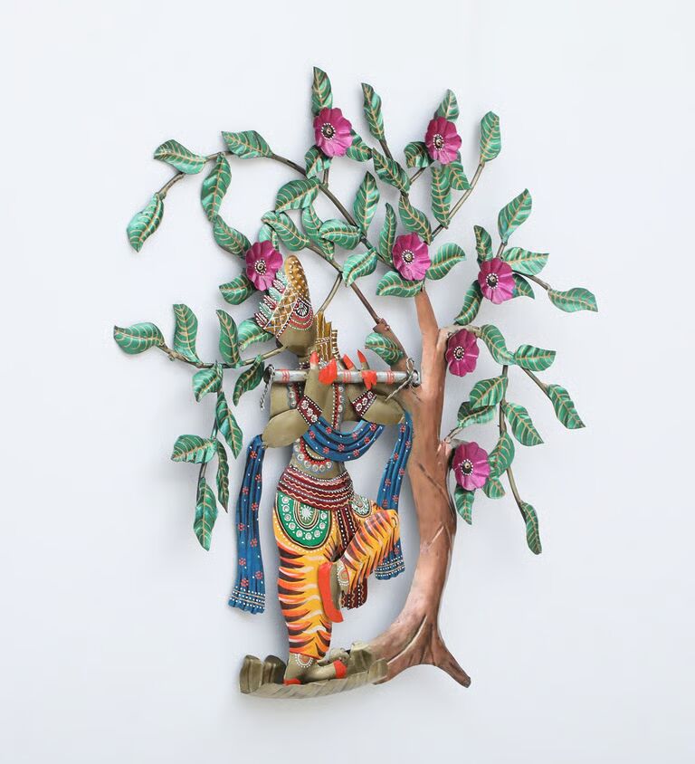 Decorative Krishna Tree Multicolour Iron Wall Art