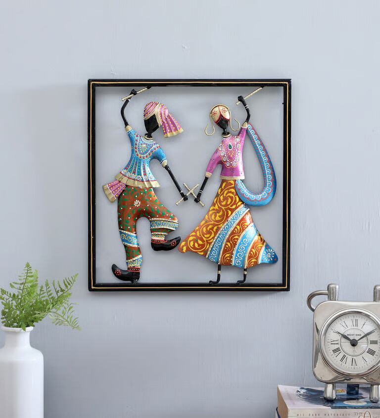 Decorative Dandiya Fram Multicolour Iron Wall Art