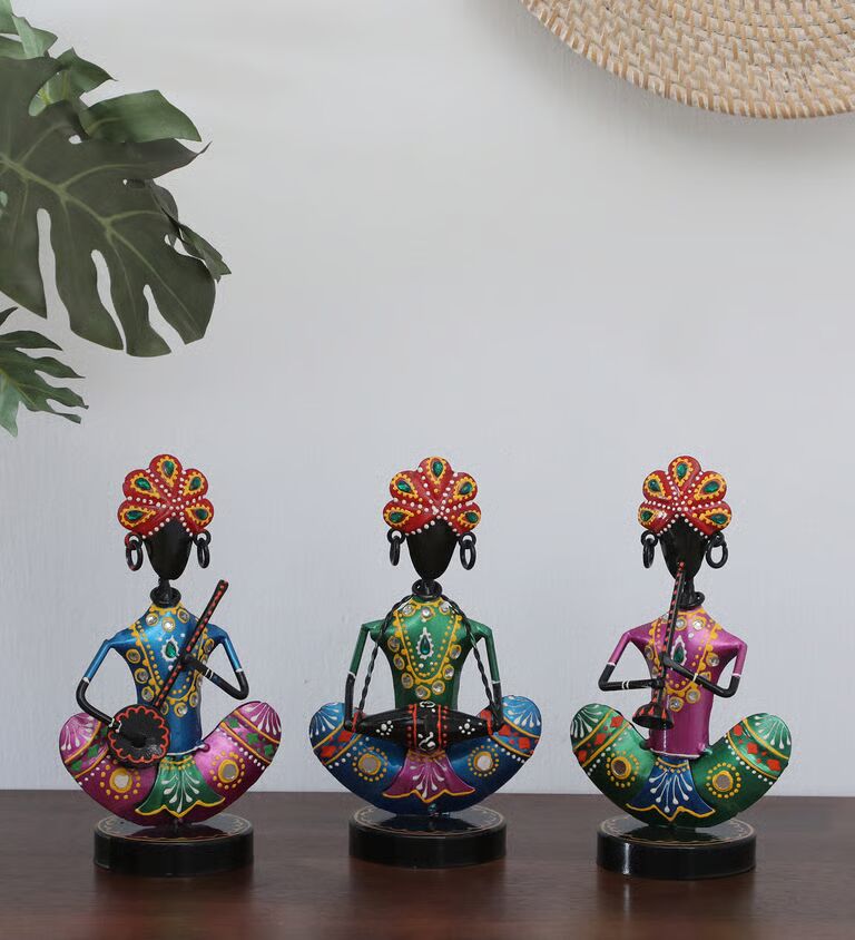 Mini Musician Set Of 3 Multicolour Iron Figurines