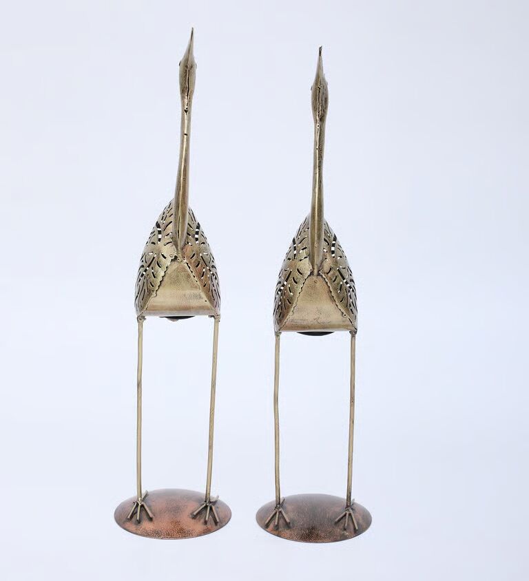 Decorative Duck Set Of 2 Multicolour Metal Table Tea Light Holder