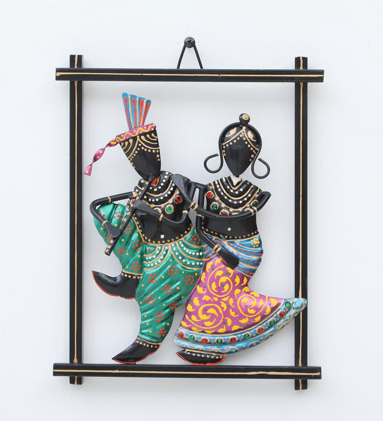 Decorative Rhady Krishna Fram Multicolour Metal Wall Art