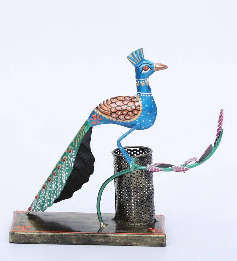 Peacock Multicolour Metal Pen Stand