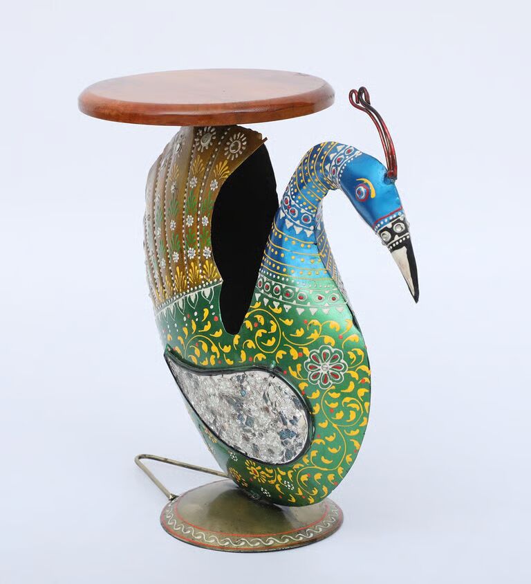 Peacock Stool Multicolour Iron Figurines