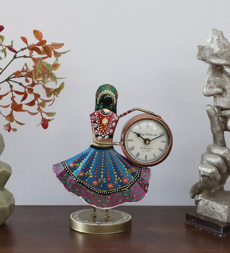 Lady 3'' Multicolour Iron Table Clock