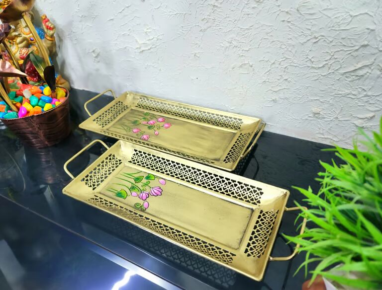 Decorative Multicolour Dry fruit tray rectangle s/3