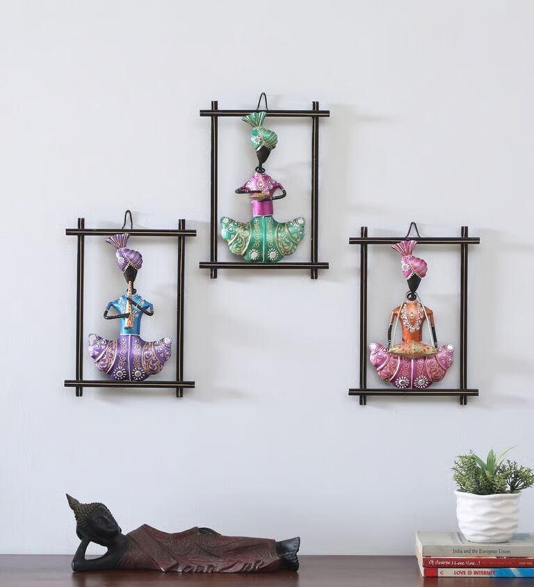 Punjabi Set Of 3 Multicolour Iron Wall Art