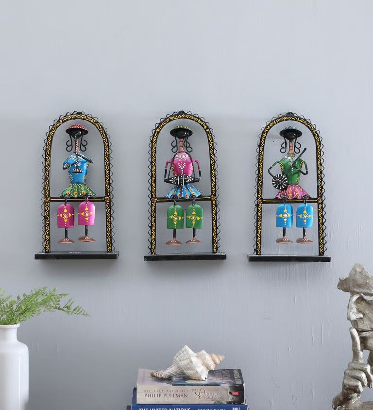 Decorative 3 Safa Panel Virtical Multicolour Metal Wall Art