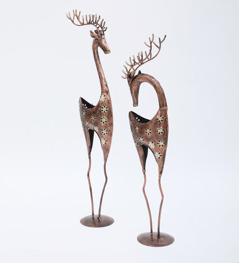 Decorative Deer S/2 Multicolour Metal Candle Stand