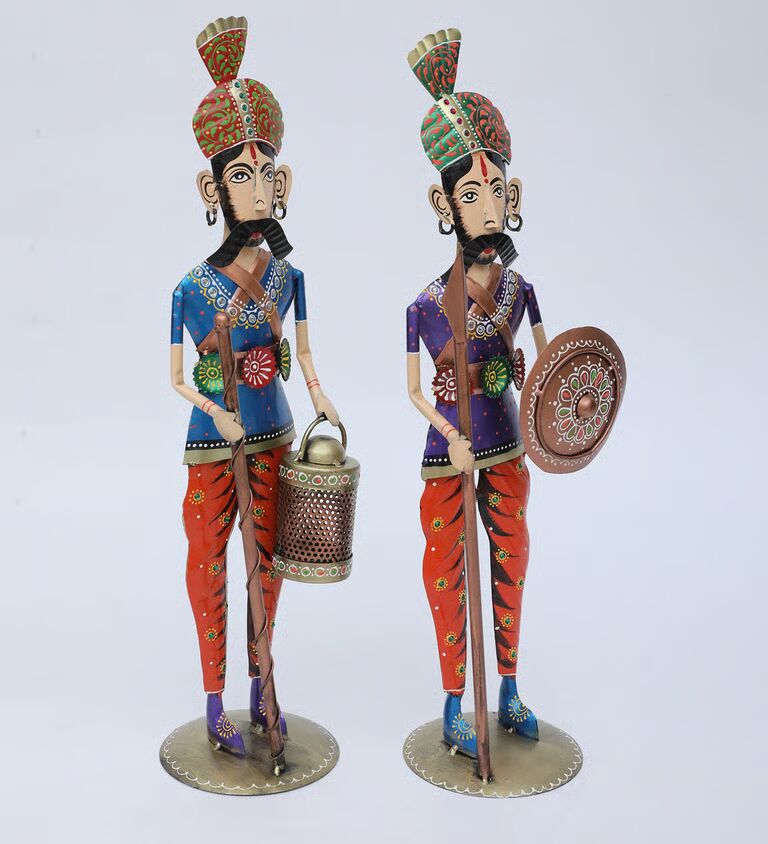 Chowkidar Set Of 2 Multicolour Iron Figurines