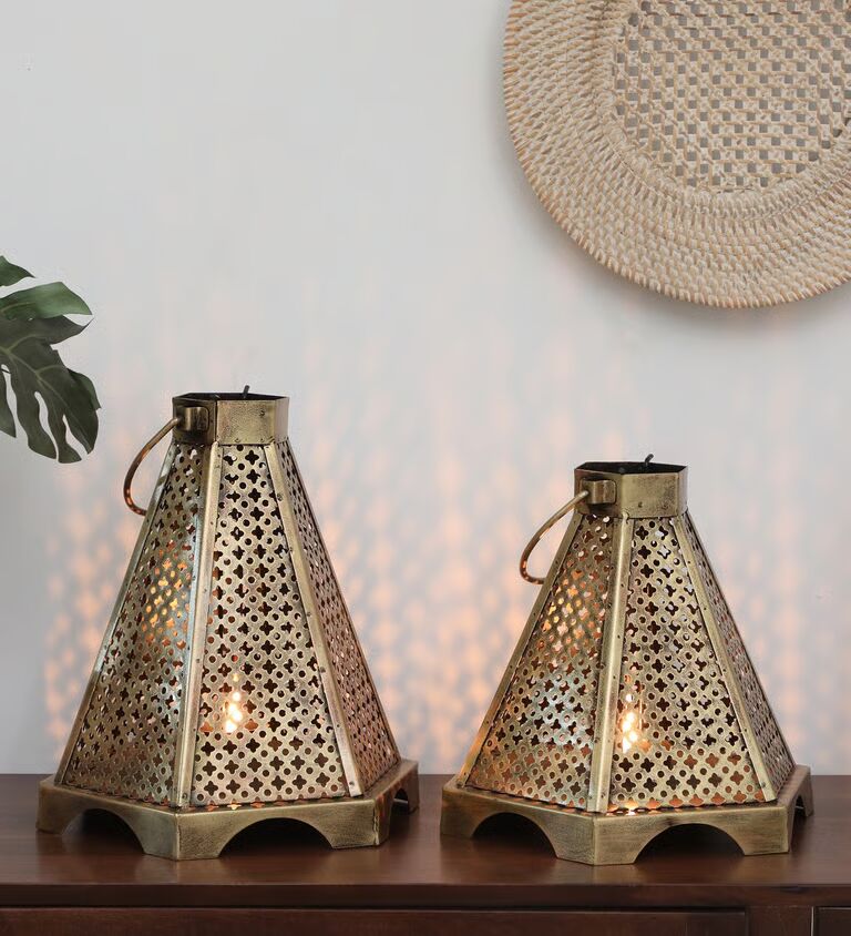 Basket Set Of 2 Multicolour Iron Tea Light Holder