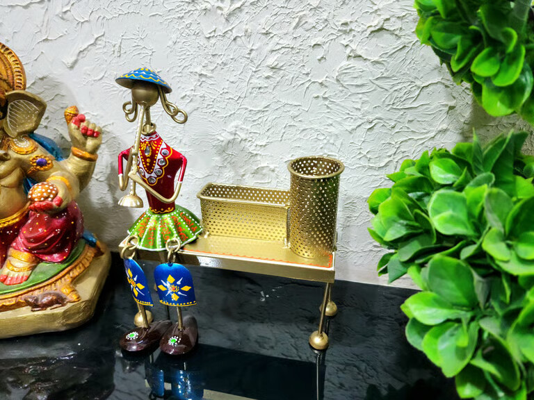 Decorative Multicolour lady hanging pen stand and card holder