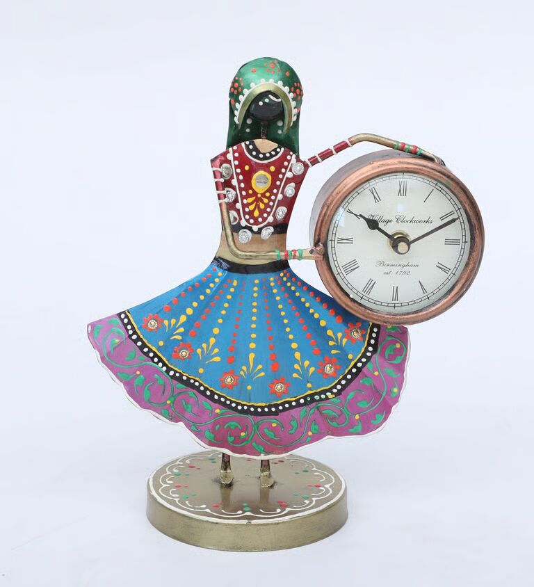 Lady 3'' Multicolour Iron Table Clock