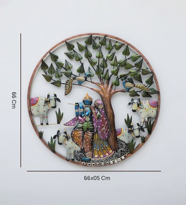 Radha Krishna Tree Multicolour Iron Wall Art