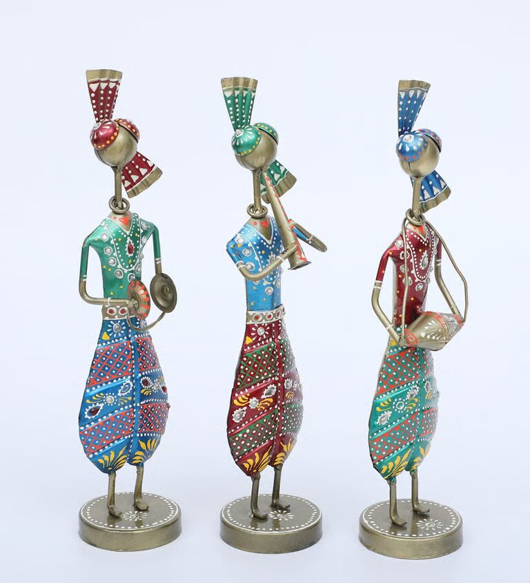 Punjabi Doll Set Of 3 Multicolour Iron Figurines