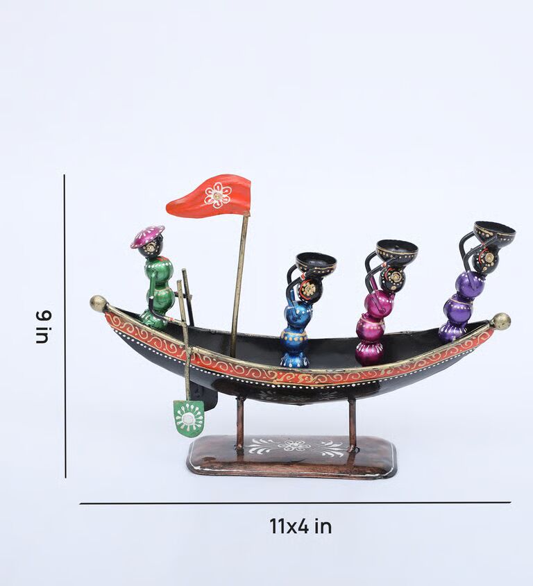 Decorative Boat Multicolour Metal Table Tea Light Holder
