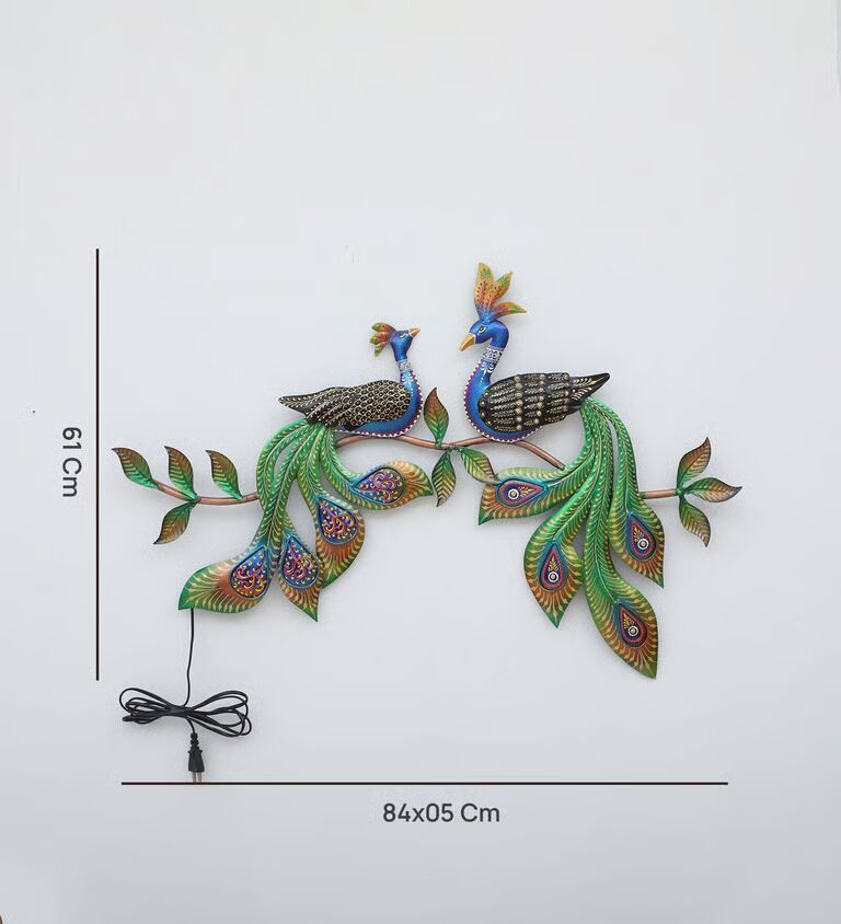 2 Peacock Multicolour Iron Wall Art