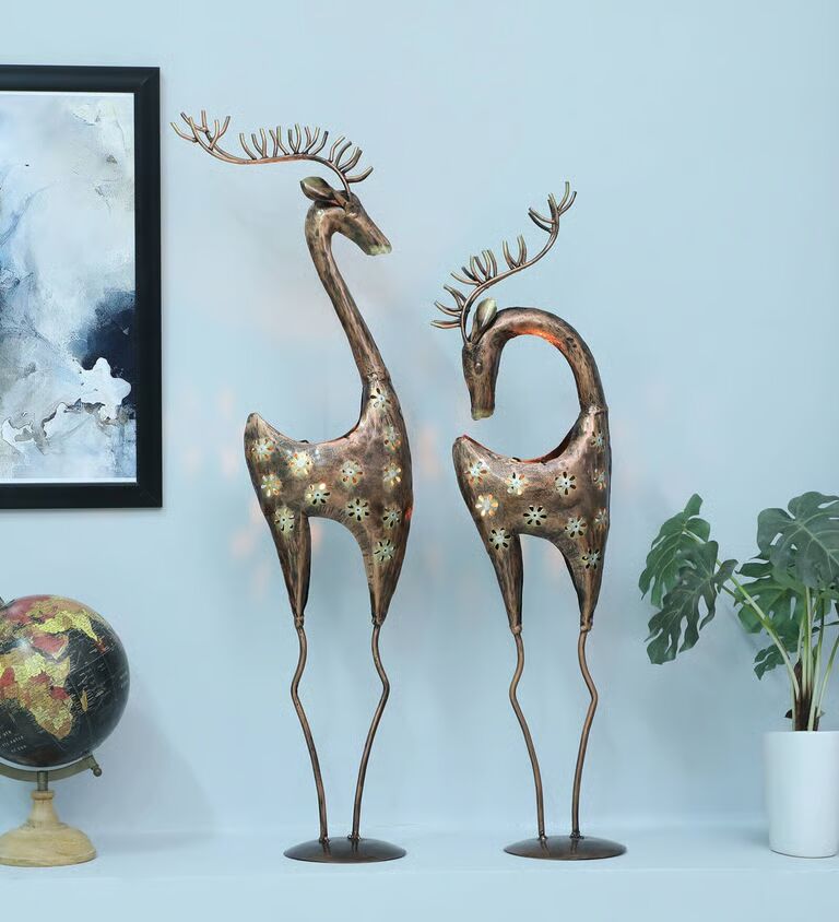 Decorative Deer S/2 Multicolour Metal Candle Stand