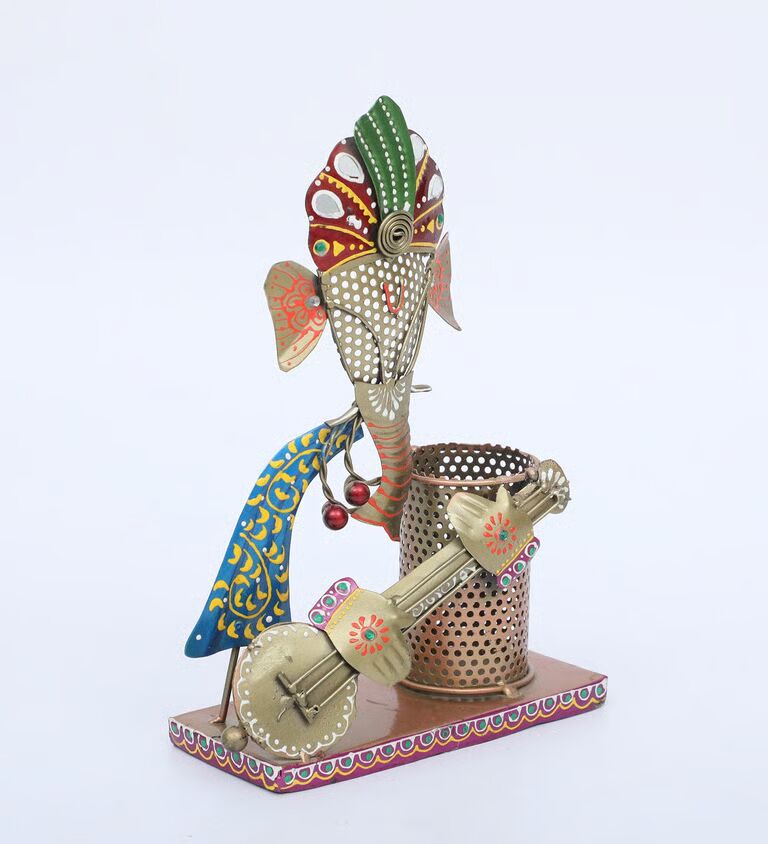 Ganesha Multicolour Metal Pen Holder