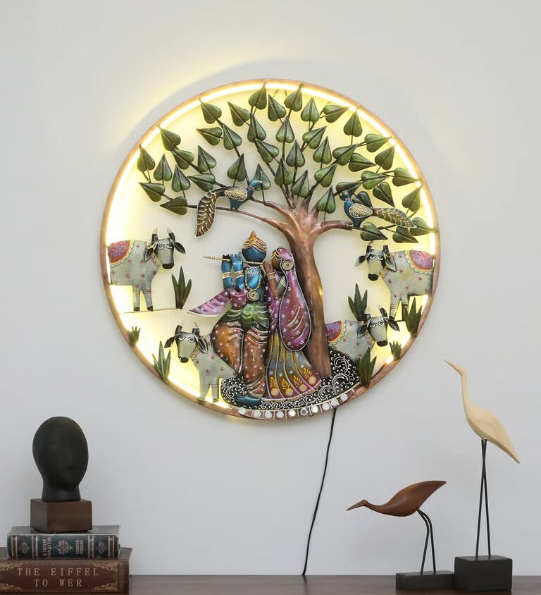 Radha Krishna Tree Multicolour Iron Wall Art